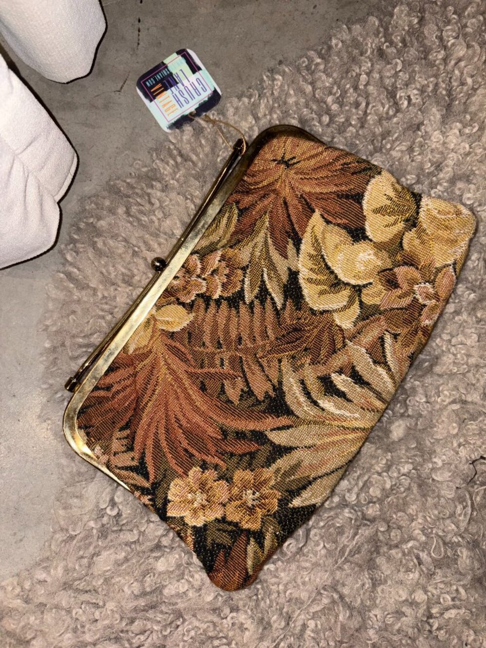 Vintage Botanical Woven Tapestry Clutch
